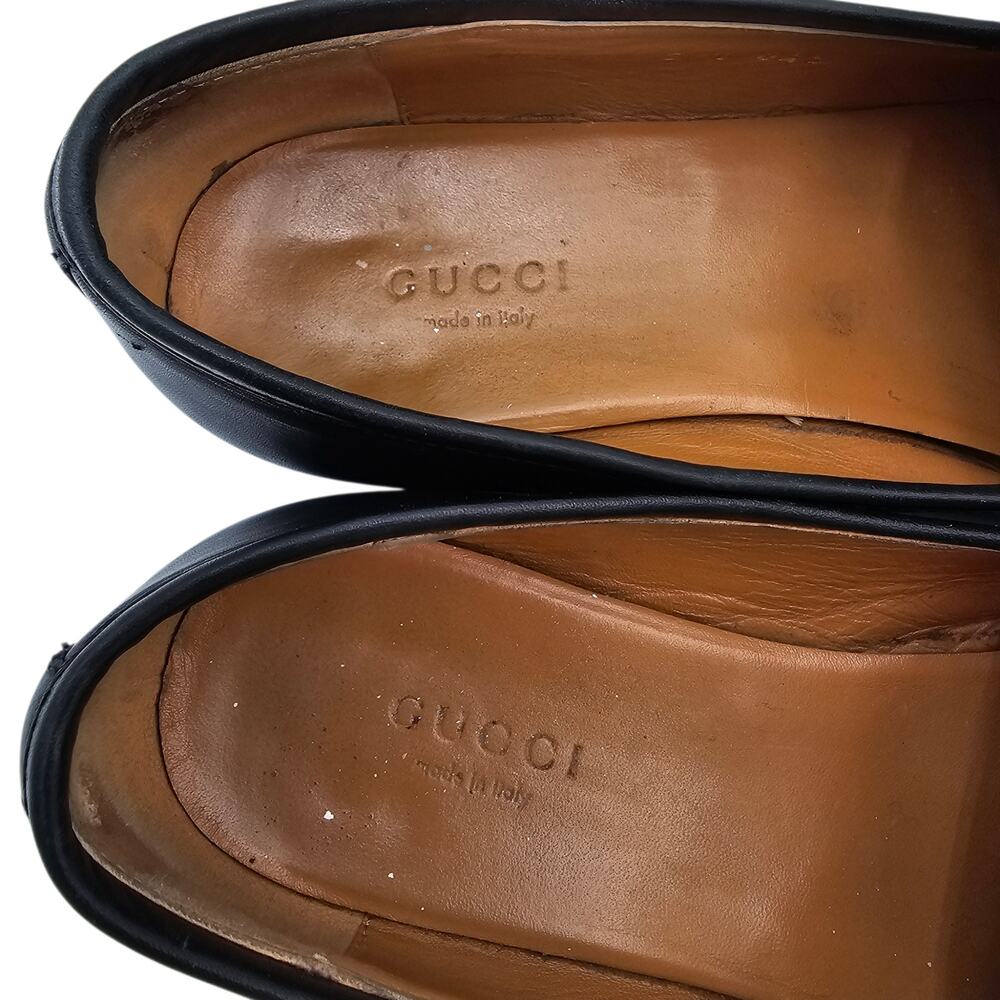 Gucci Jordaan Horsebit Slip On Flat Loafer Black Leather Gold Size 37.5 US 7.5 - Picture 10 of 11
